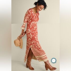 SOFT SURROUNDINGS Asteria Maxi Dress Shift Rust Orange Tan Floral Sz L Viscose